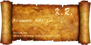 Kremmer Réta névjegykártya